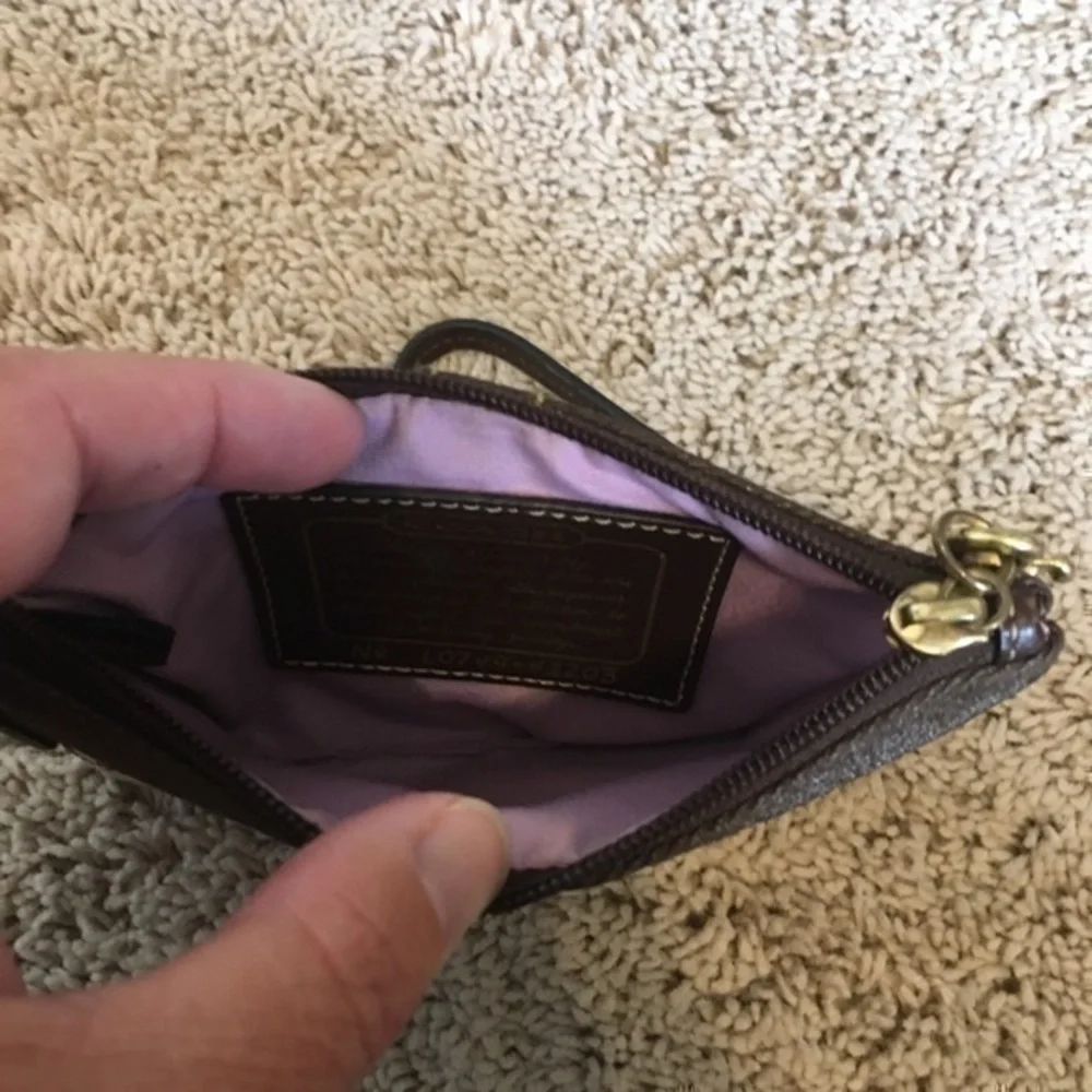 Coach Khaki signature stripe wristlet